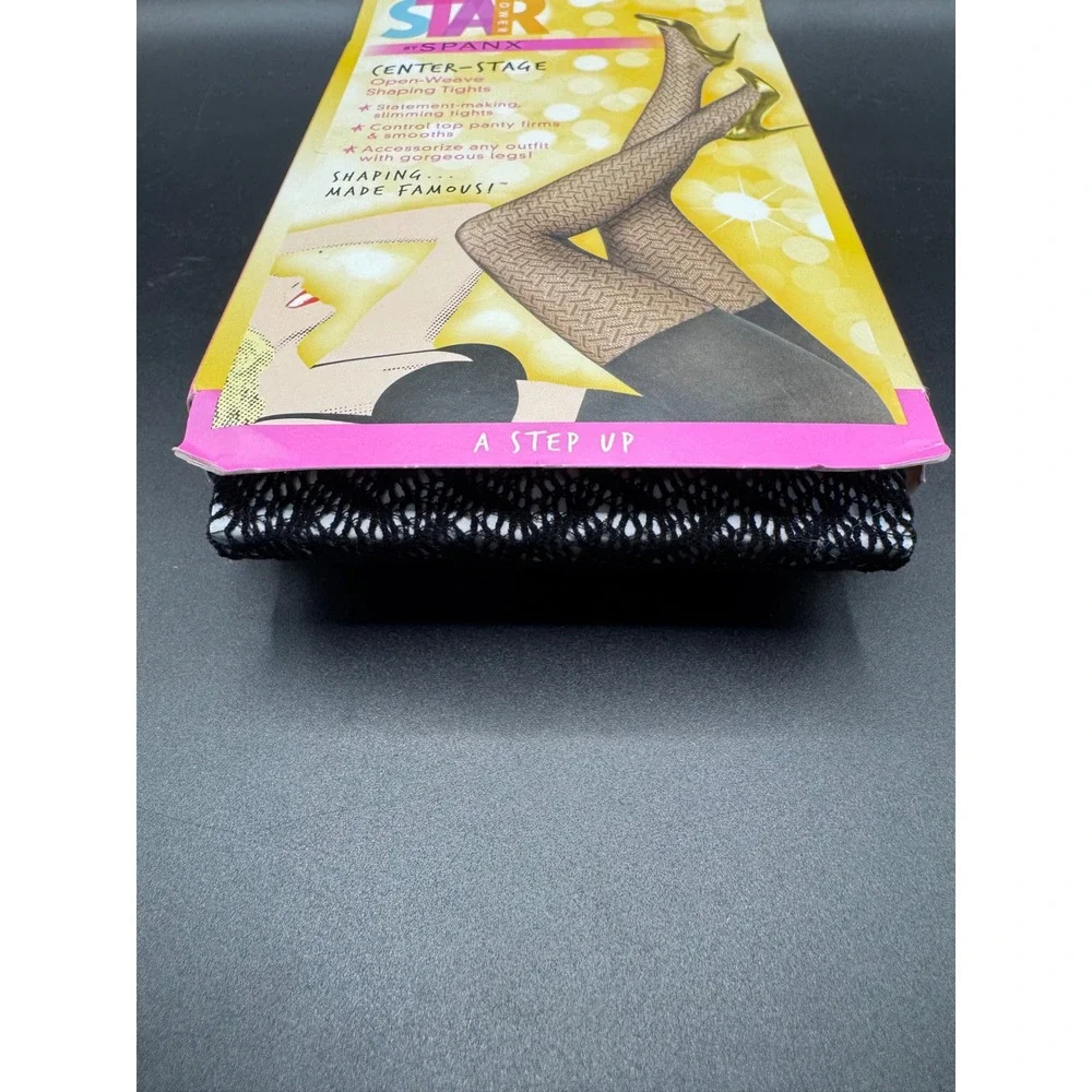 Star Power by Spanx Center-Stage Open-Weave Shaping Tights Black Size B 2161